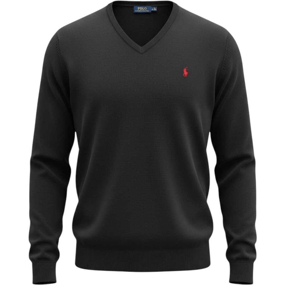 Polo Ralph Lauren Sweater Mens 3LT Black Pima Cotton V Neck Big Tall Pony Logo
